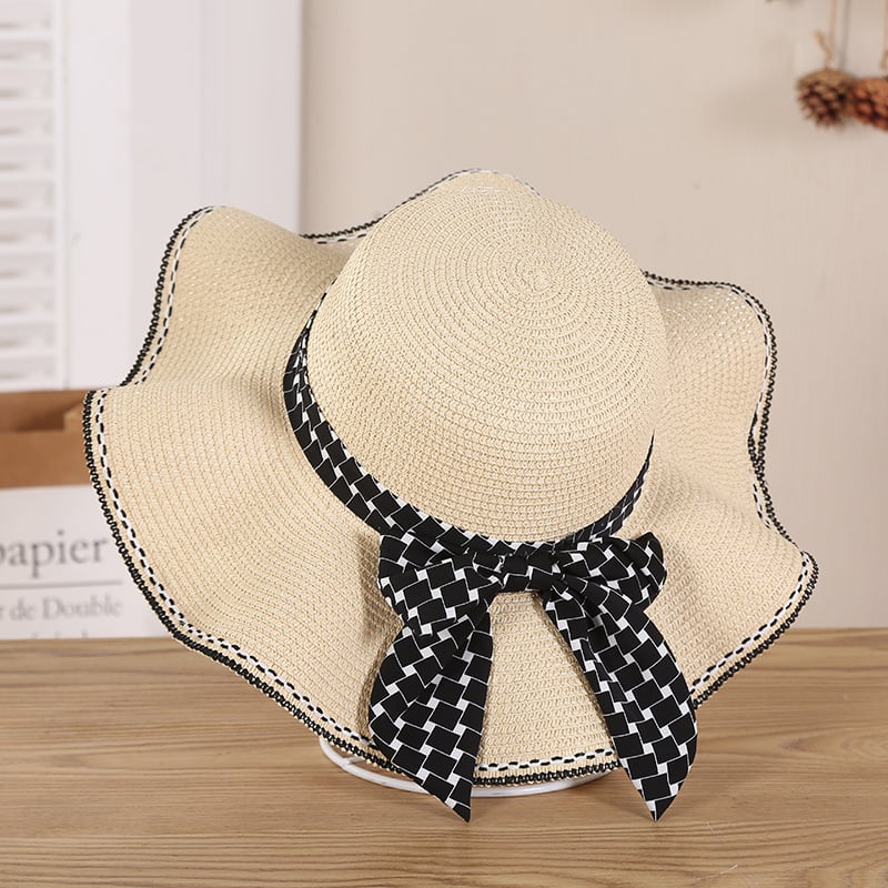 Bow Wide-Brim Straw Sun Hat