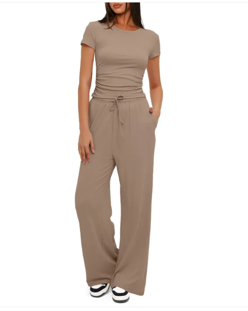 Short-Sleeve Tee & Wide-Leg Pants Co-ord Set