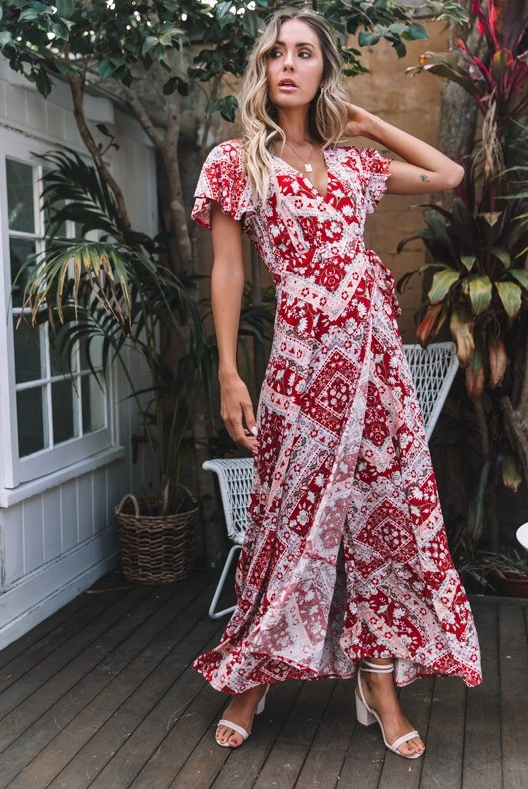 Floral Wrap Maxi Dress with Slit
