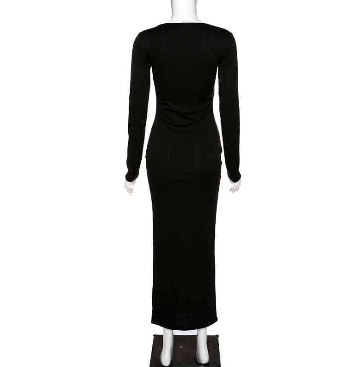 Square-Neck Maxi Dress with Side Slit