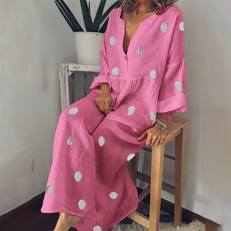 Polka Dot V-Neck Maxi Dress