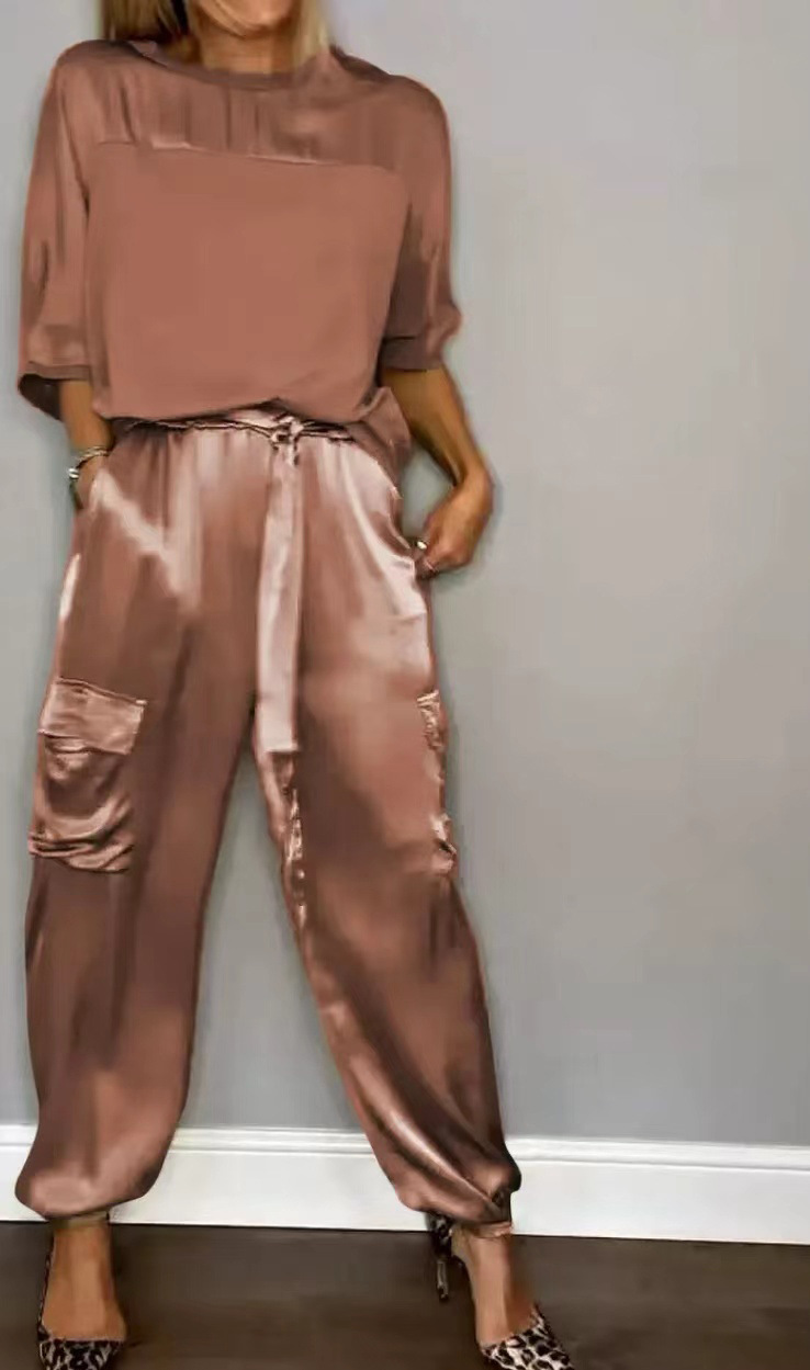 Satin Top & Cargo Trousers Co-ord Set