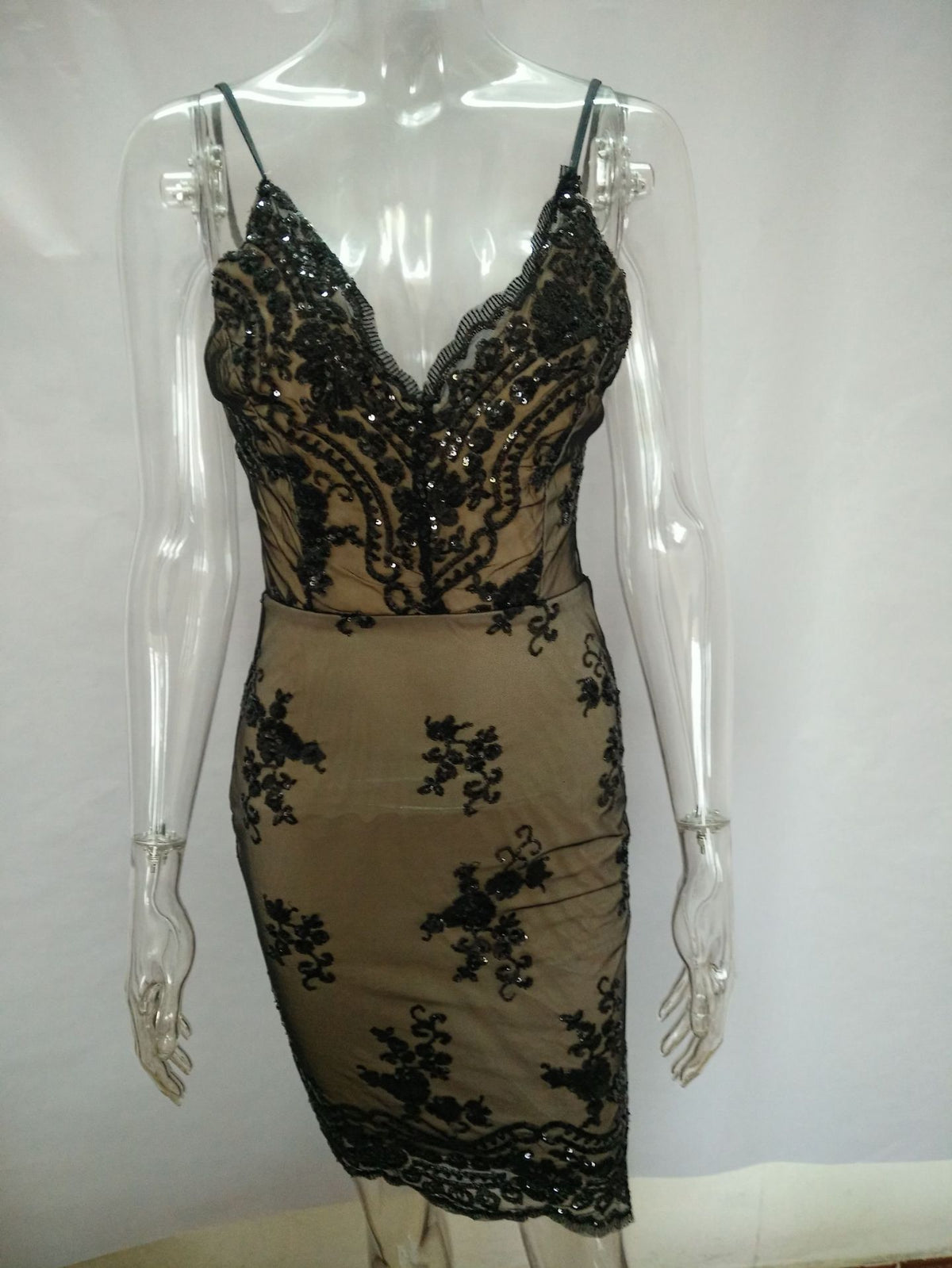 Sequin Backless Mini Dress – Deep V