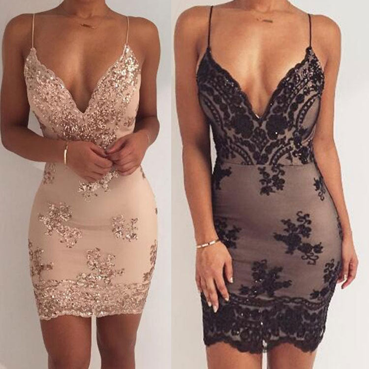 Sequin Backless Mini Dress – Deep V