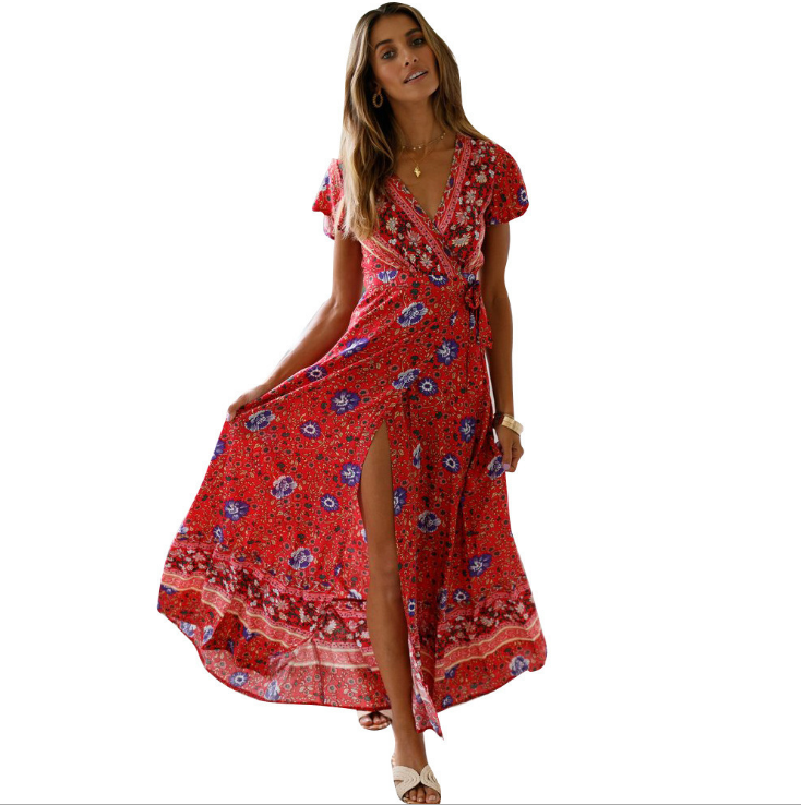 Floral Wrap Maxi Dress with Slit