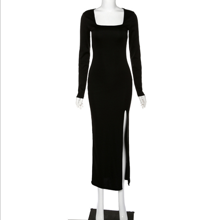 Square-Neck Maxi Dress with Side Slit