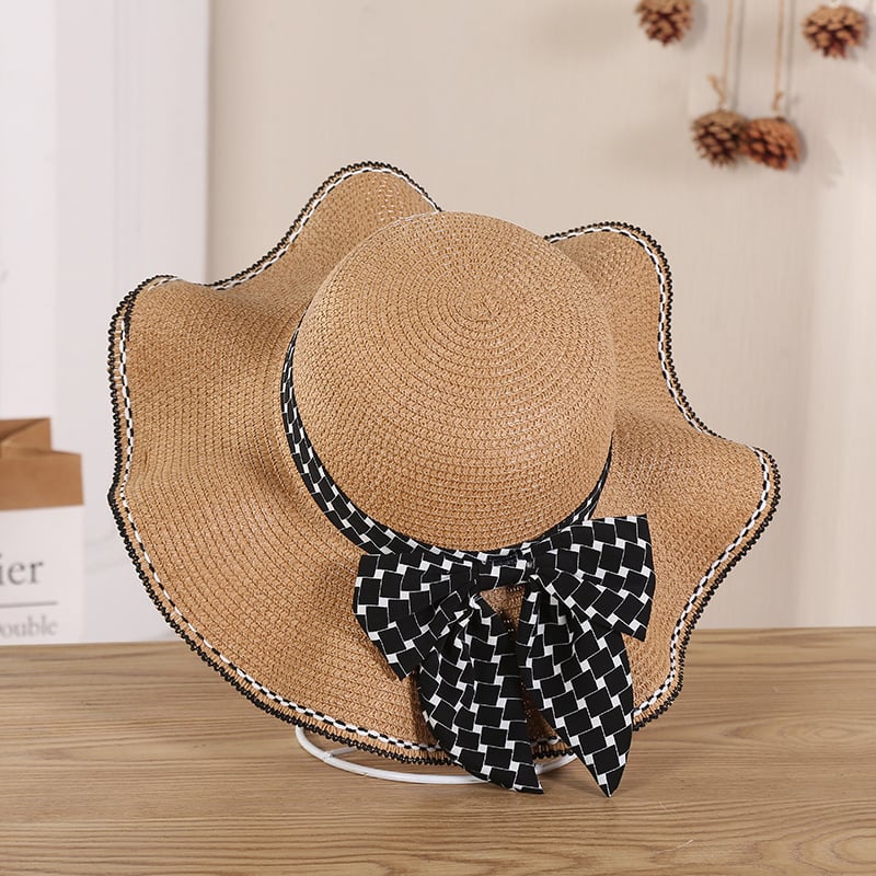 Bow Wide-Brim Straw Sun Hat