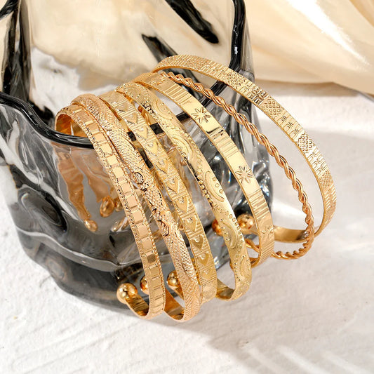 7-Piece Gold-Tone Punk Bangle Set with Heart Details