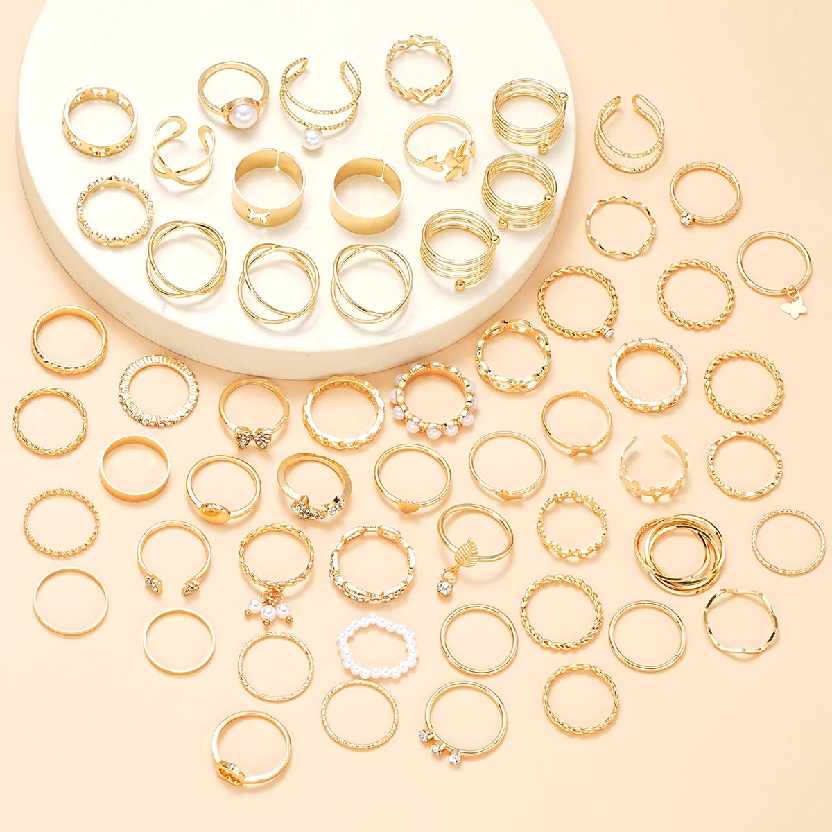 Vintage Gold-Plated Rings Set – Heart, Snake & Butterfly