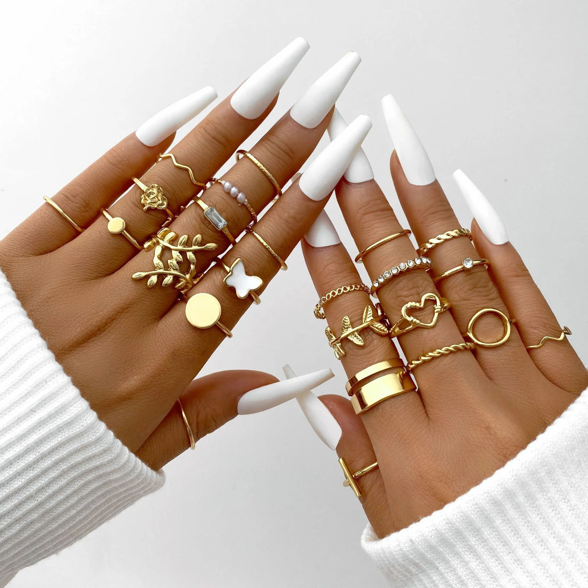 Vintage Gold-Plated Rings Set – Heart, Snake & Butterfly