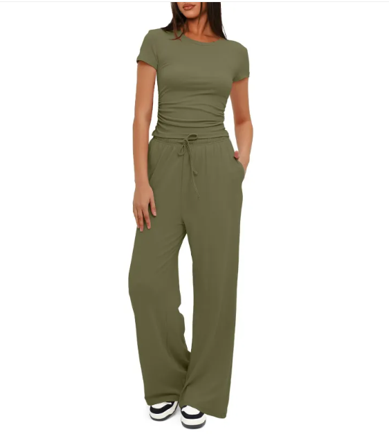 Short-Sleeve Tee & Wide-Leg Pants Co-ord Set