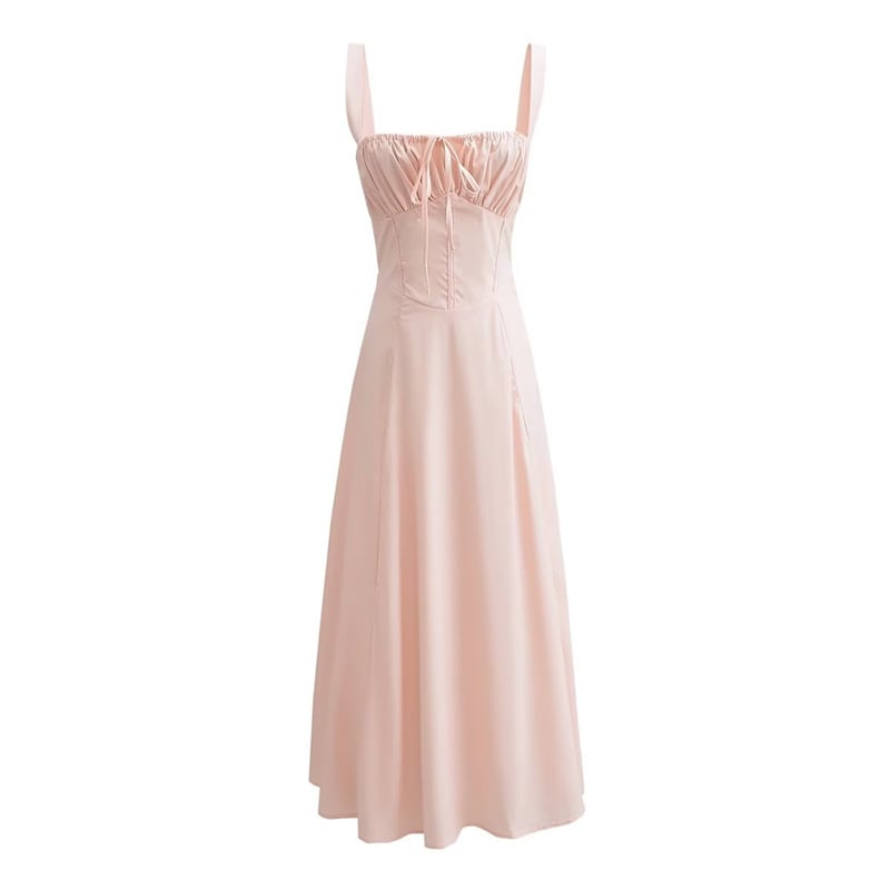 Pink Corset Lace-Up Midi Dress