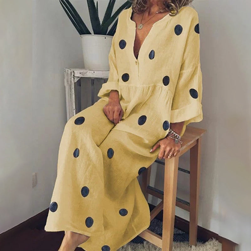Polka Dot V-Neck Maxi Dress
