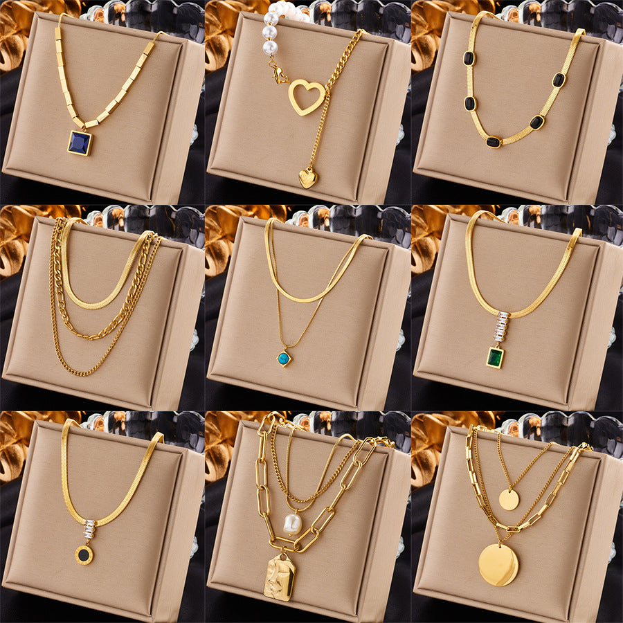 Gold Square Pendant Necklace - all 9 pendant styles