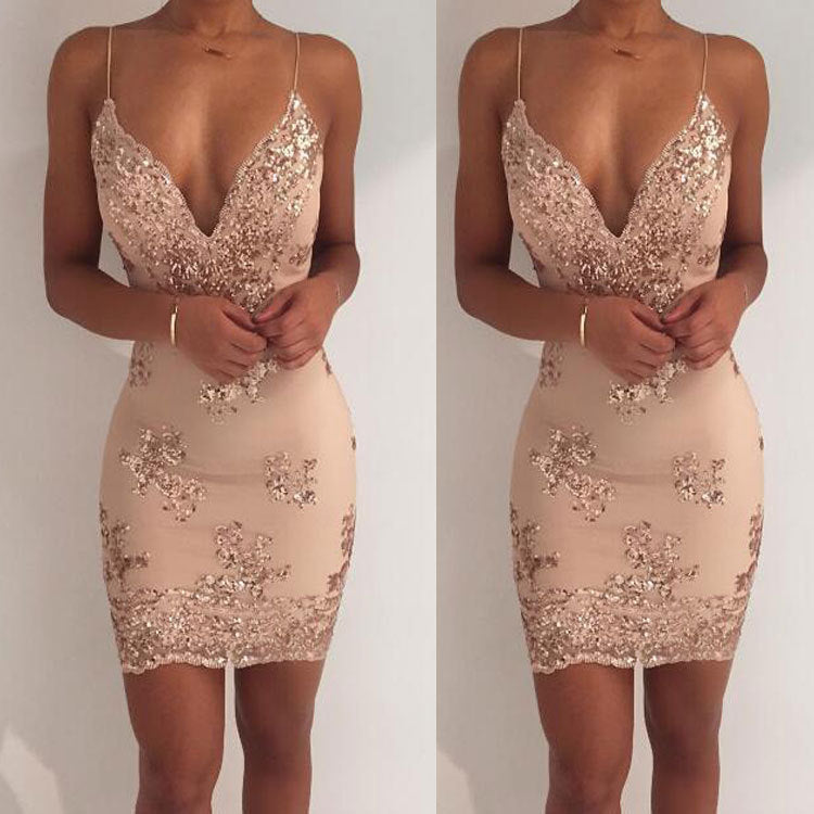 Sequin Backless Mini Dress – Deep V