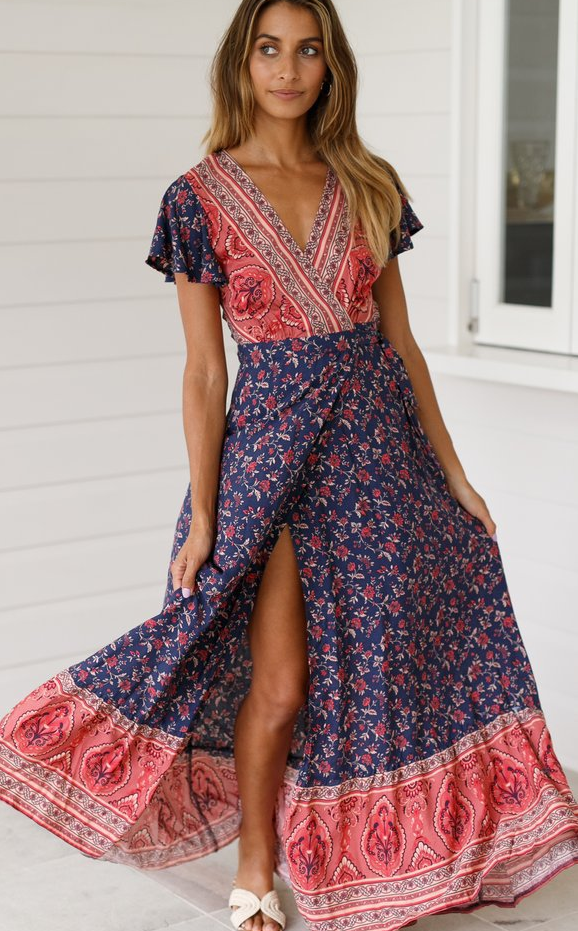 Floral Wrap Maxi Dress with Slit
