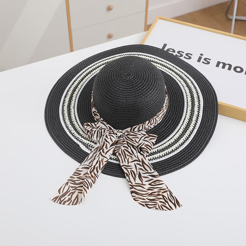 Foldable Straw Beach Hat with Bow