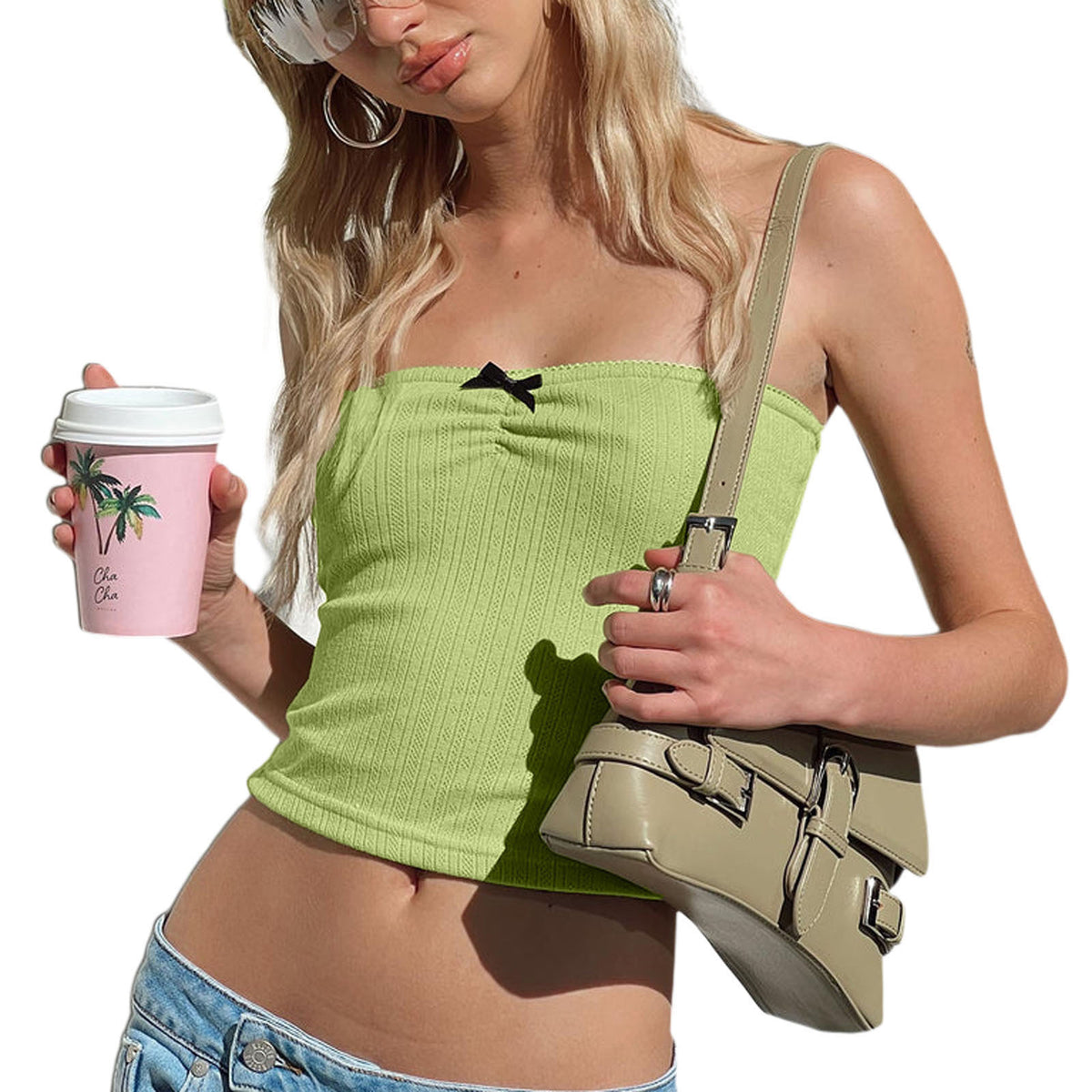 Strapless Knit Tube Top with Bow