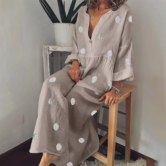 Polka Dot V-Neck Maxi Dress