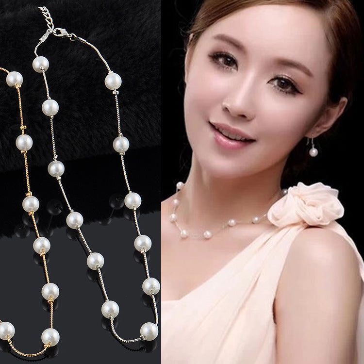 Dainty Pearl Station Choker Necklace