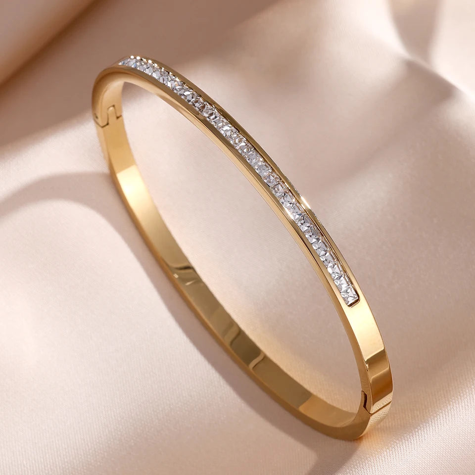 Stackable Zirconia Stainless Steel Bangles – Single or 5-Piece Set