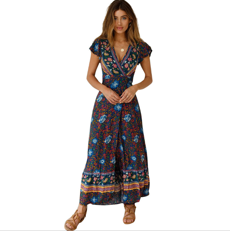Floral Wrap Maxi Dress with Slit