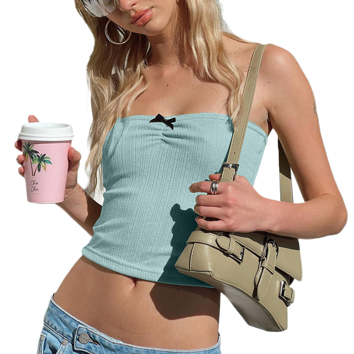 Strapless Knit Tube Top with Bow