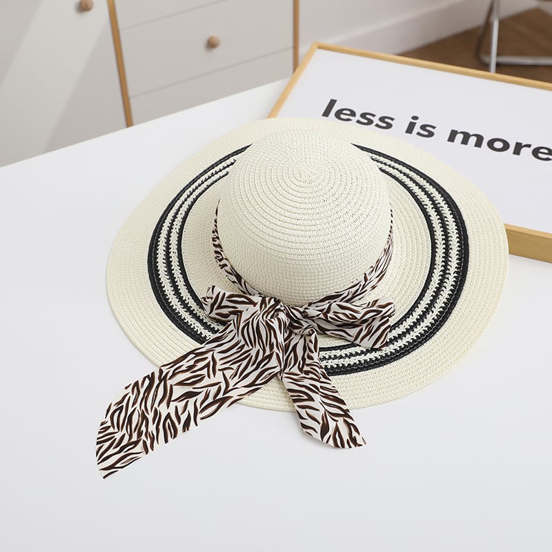 Foldable Straw Beach Hat with Bow