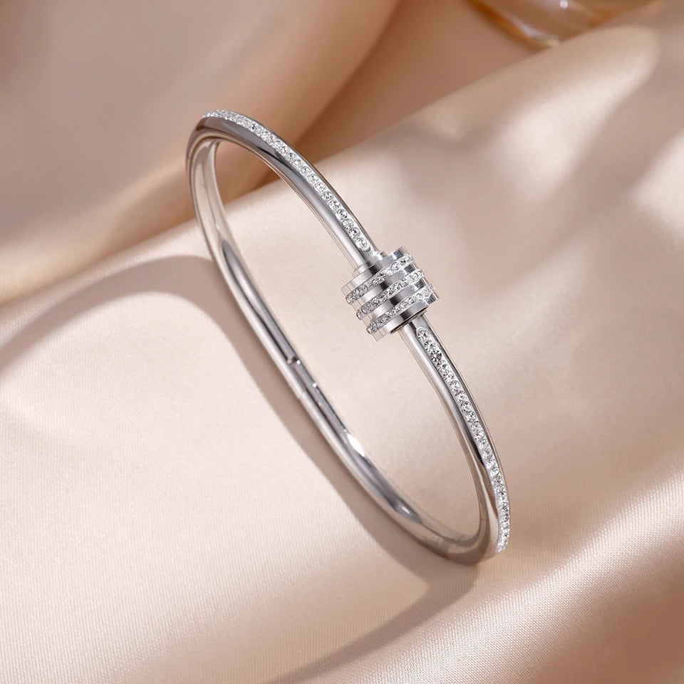 Stackable Zirconia Stainless Steel Bangles – Single or 5-Piece Set