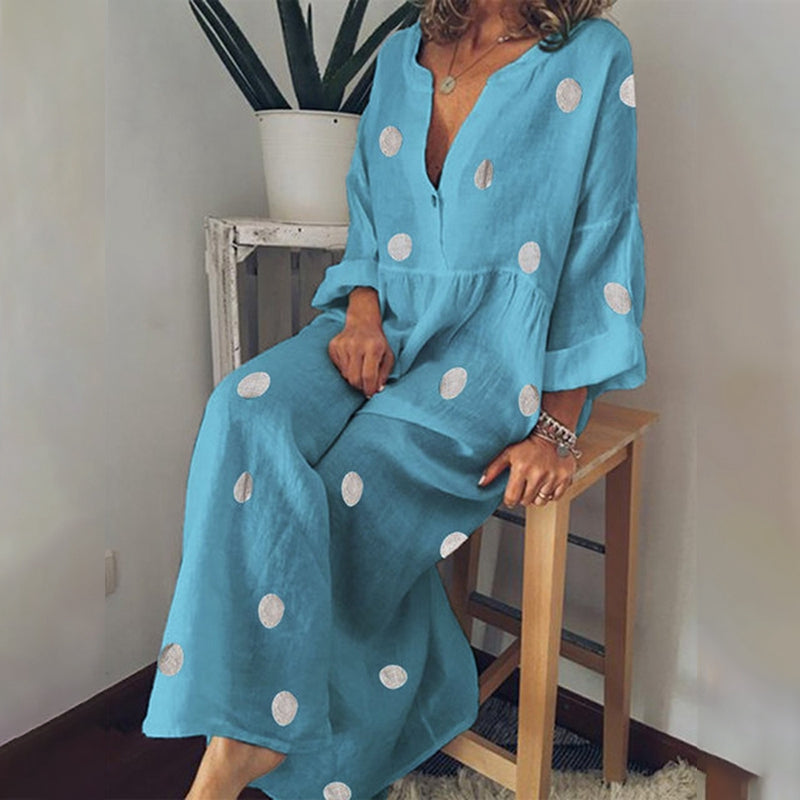 Polka Dot V-Neck Maxi Dress
