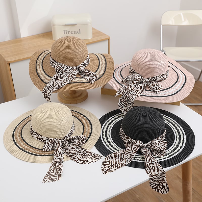 Foldable Straw Beach Hat with Bow