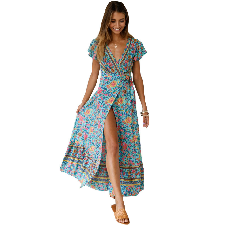 Floral Wrap Maxi Dress with Slit