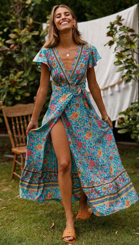 Floral Wrap Maxi Dress with Slit