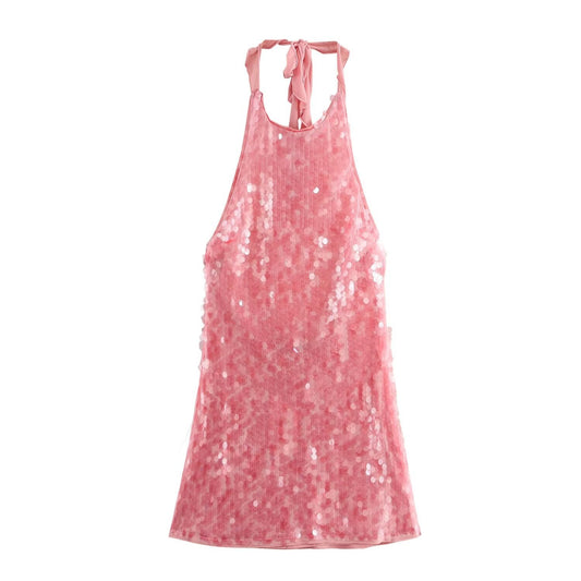 Beaded Halter Mini Dress