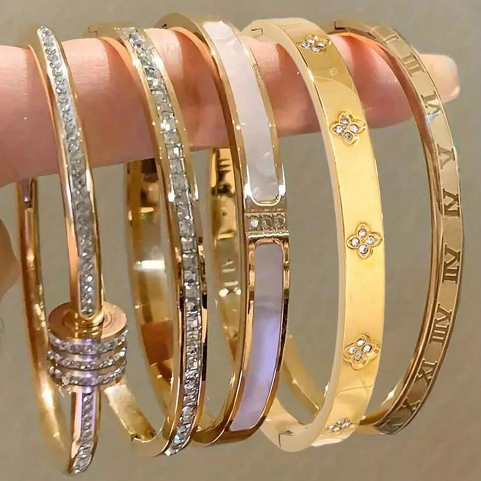 Stackable Zirconia Stainless Steel Bangles – Single or 5-Piece Set