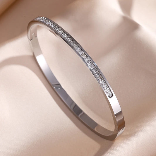 Stackable Zirconia Stainless Steel Bangles – Single or 5-Piece Set