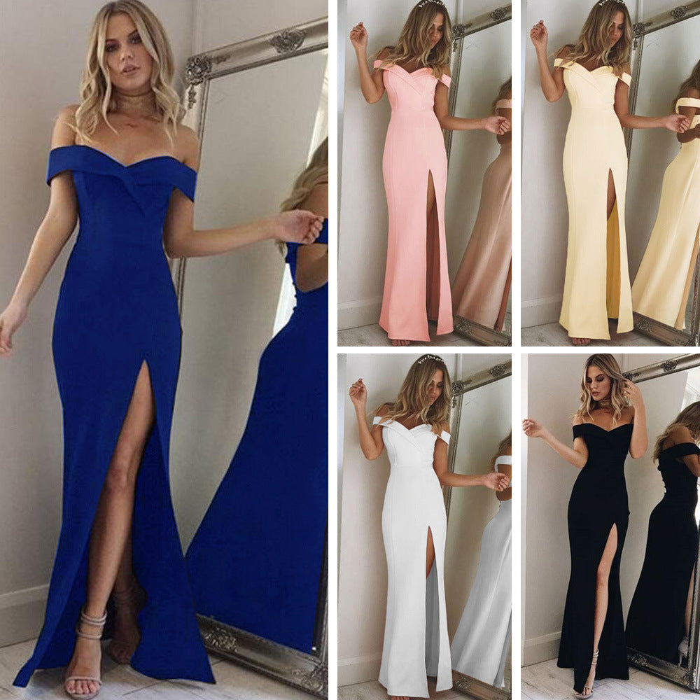 Off-Shoulder Split Maxi Dress