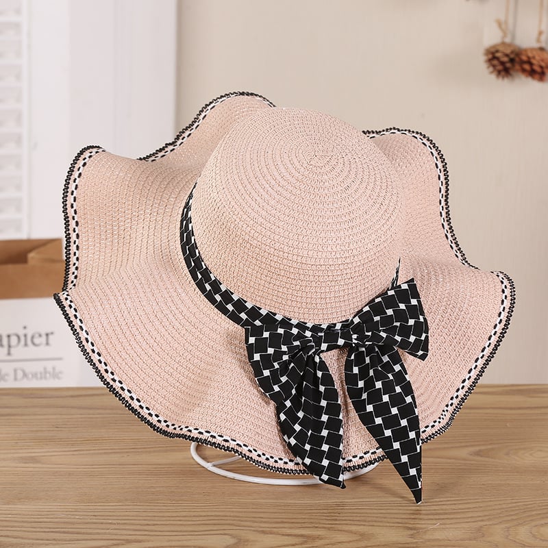 Bow Wide-Brim Straw Sun Hat