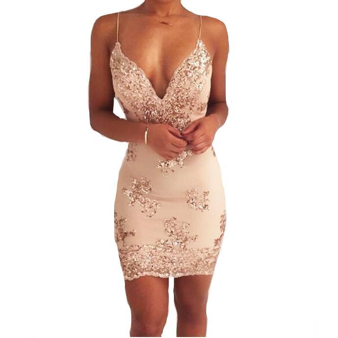 Sequin Backless Mini Dress – Deep V