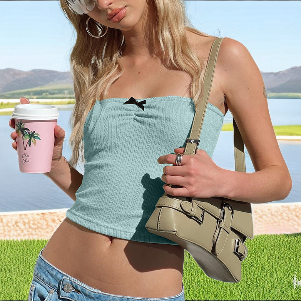 Strapless Knit Tube Top with Bow