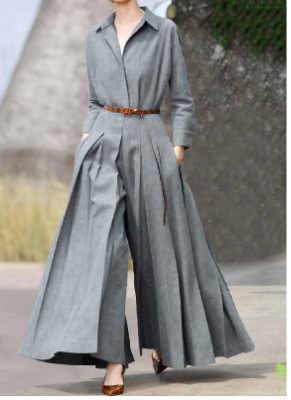 Long Sleeve Pleated Jumpsuit
