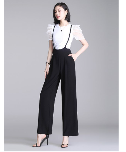 Ruffle-Sleeve Top & Suspender Wide-Leg Pants Co-ord Set