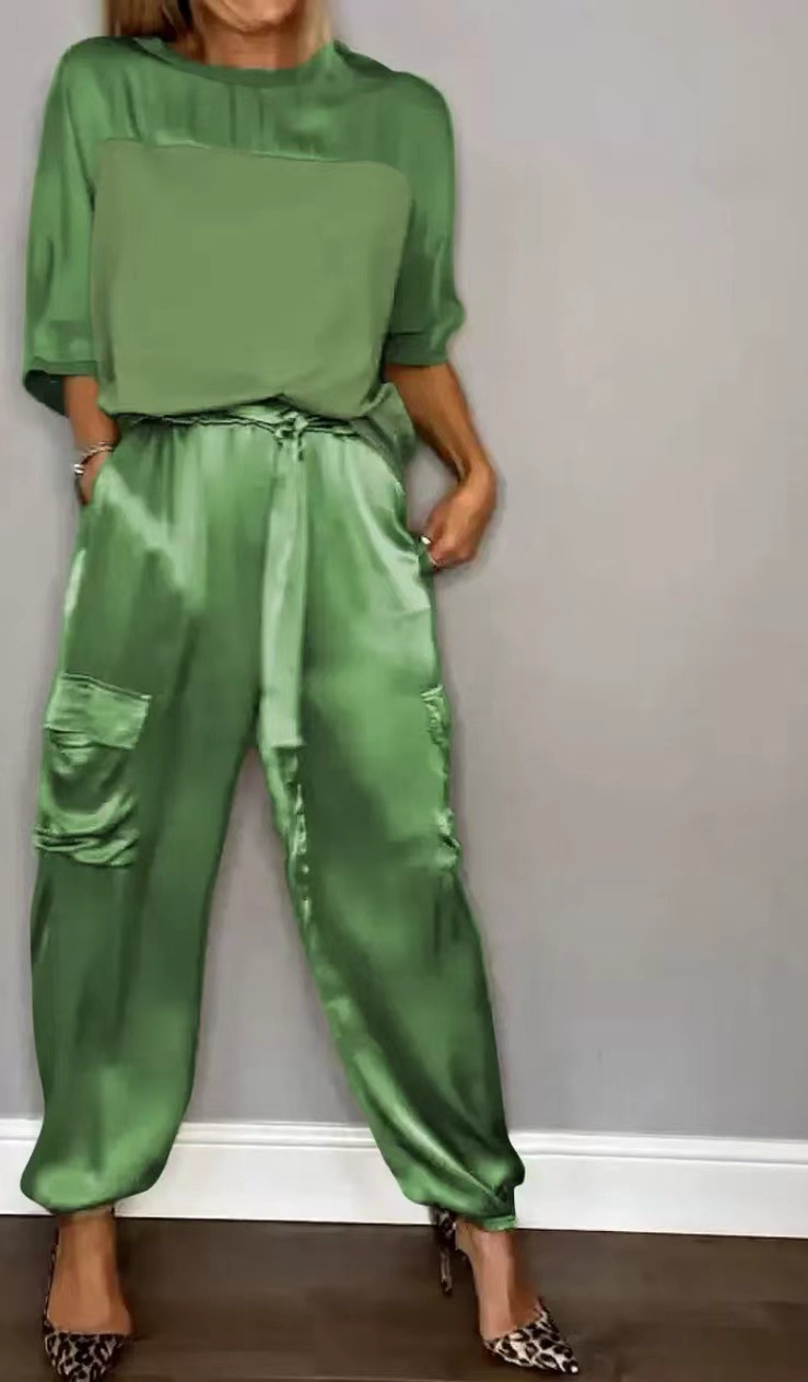 Satin Top & Cargo Trousers Co-ord Set