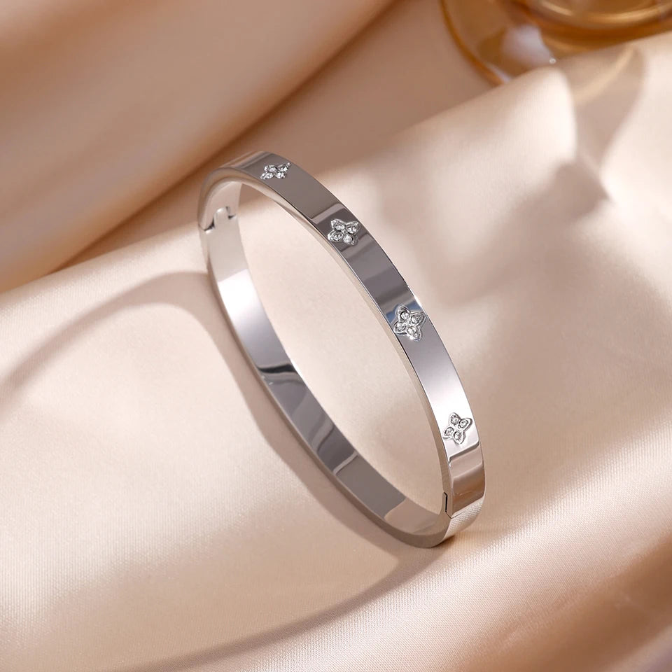 Stackable Zirconia Stainless Steel Bangles – Single or 5-Piece Set