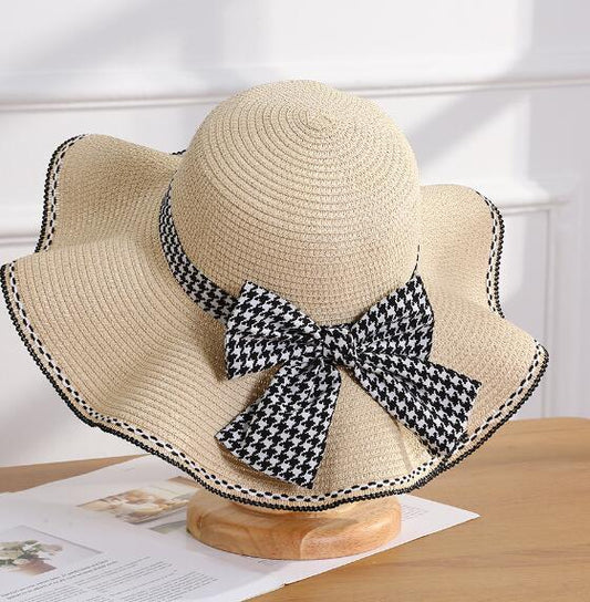 Bow Wide-Brim Straw Sun Hat