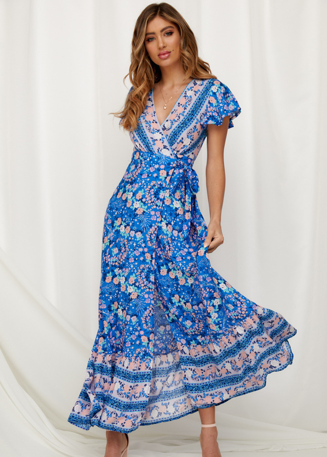Floral Wrap Maxi Dress with Slit