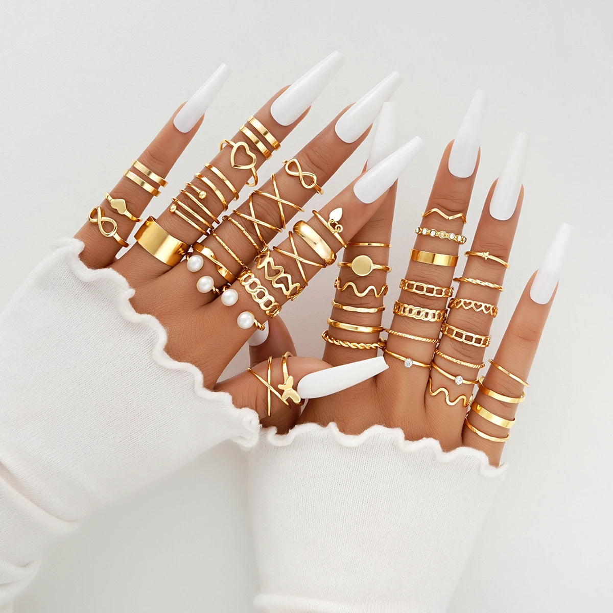 Vintage Gold-Plated Rings Set – Heart, Snake & Butterfly